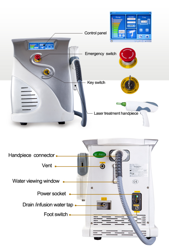 KES factory Big Discount Q Switch Nd Yag Laser Two ND YAG LASER BAR tattoo removal machine MED 810A