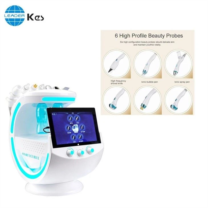 Multifunctional 7 in 1 Portable Smart Ice Blue RF Dermabrasion Oxygen Water Peeling Facial Beauty Machine Skin Analyzer