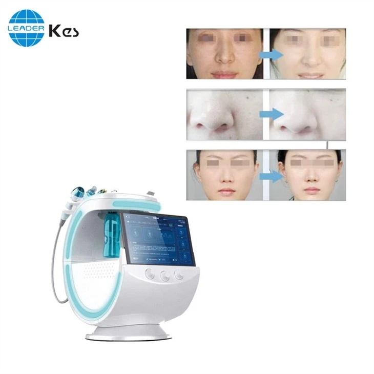 Multifunctional 7 in 1 Portable Smart Ice Blue RF Dermabrasion Oxygen Water Peeling Facial Beauty Machine Skin Analyzer