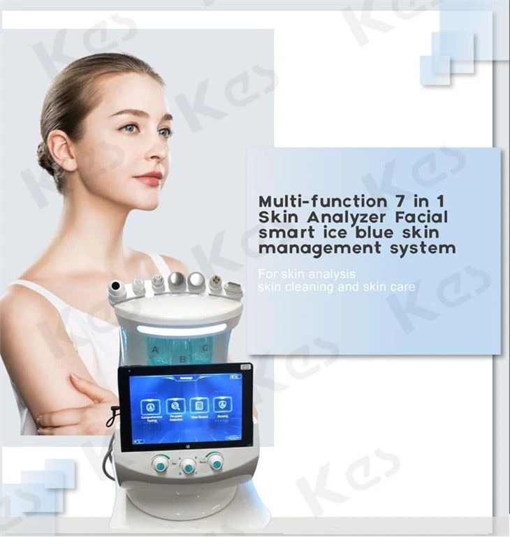 Multifunctional 7 in 1 Portable Smart Ice Blue RF Dermabrasion Oxygen Water Peeling Facial Beauty Machine Skin Analyzer